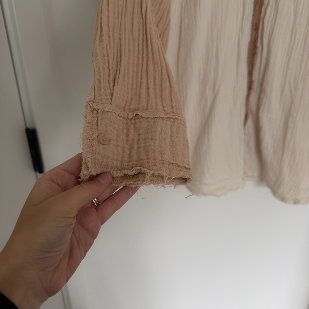 AERIE Gauze Coverup Shirt Long Sleeve Beige Tan Colorblock Size XL Women’s - Picture 5 of 8
